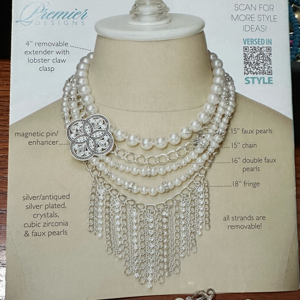 Premier Designs Silver and White Layered Necklace